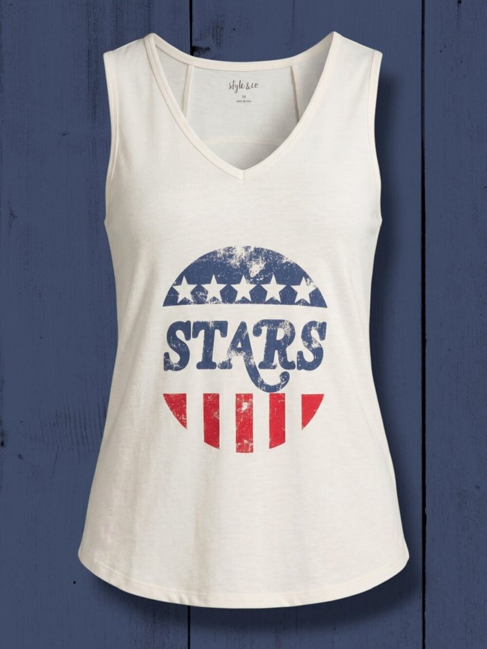 Style & Co. Cream Americana Stars Sleeveless Top M